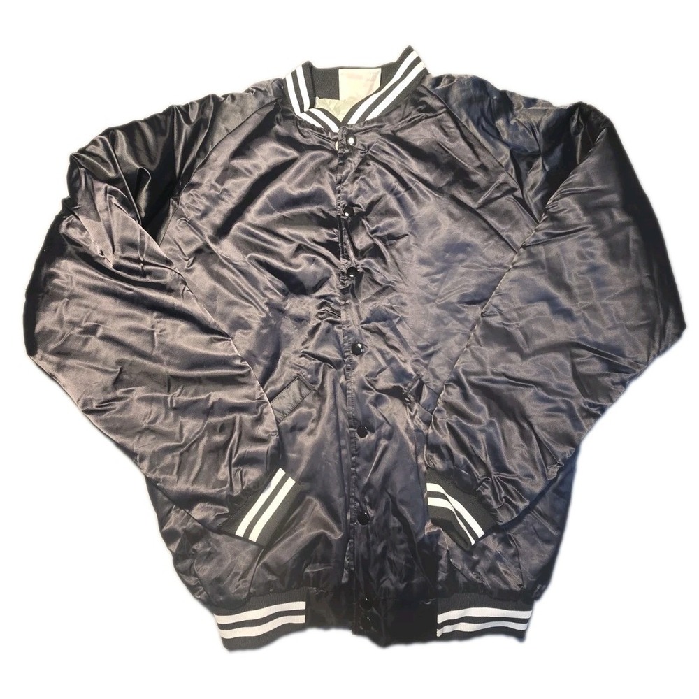 Vintage Cardinal Bomber Jacket Mens Large Black Nylon Quilted Varsity Ribbed